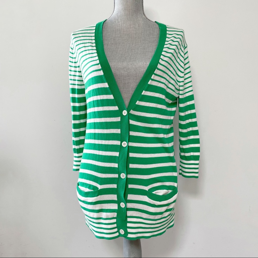 Gap striped light cotton 3/4 sleeve cardigan Kelly green mix longer length